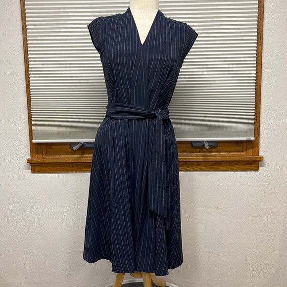 Ann Taylor Factory Dresses & Skirts - 2 // Ann Taylor Factory NWT Blue Pinstripe Belted Cap Sleeve Fit & Flare Dress